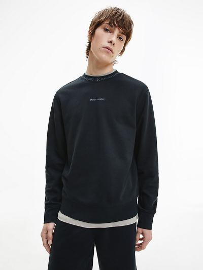 Calvin Klein Ruhák HU990103 | Calvin Klein Organic Cotton Logo Collar Férfi Pulóver Fekete